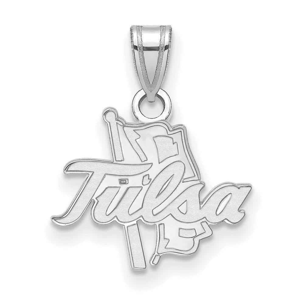 10k White Gold The U. of Tulsa Small Script Pendant, Item P19827 by The Black Bow Jewelry Co.