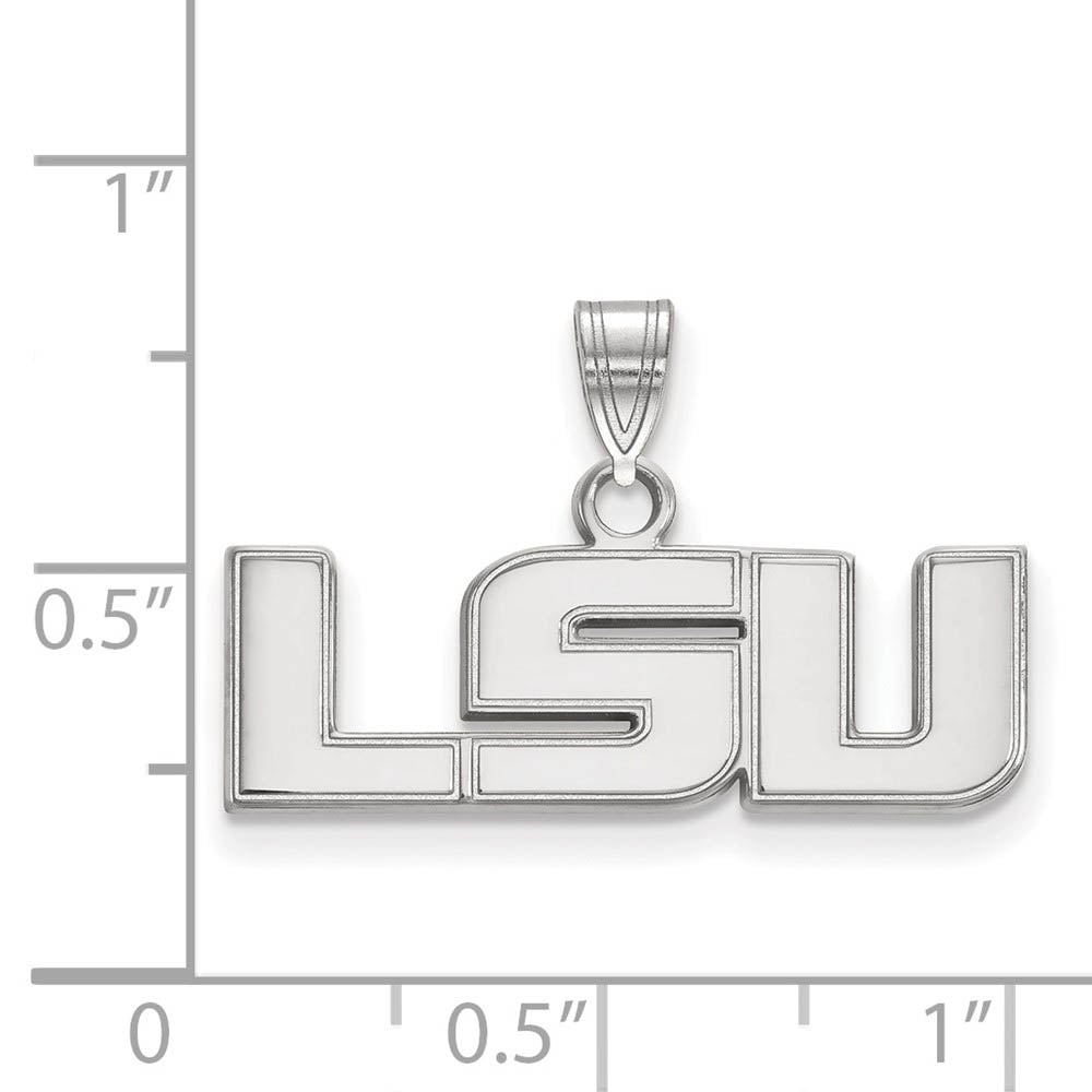 Alternate view of the 10k White Gold Louisiana State Small 'LSU' Pendant by The Black Bow Jewelry Co.