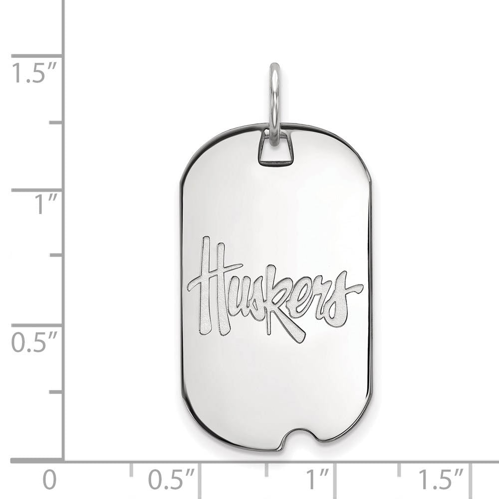 Alternate view of the 10k White Gold U. of Nebraska 'Huskers' Dog Tag Pendant by The Black Bow Jewelry Co.