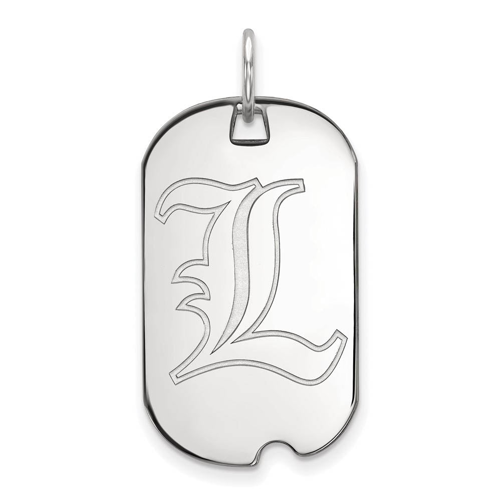 10k White Gold U. of Louisville Dog Tag Pendant, Item P19936 by The Black Bow Jewelry Co.