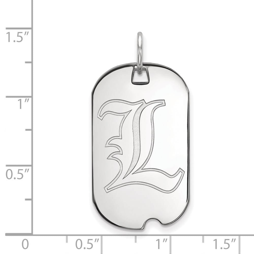 Alternate view of the 10k White Gold U. of Louisville Dog Tag Pendant by The Black Bow Jewelry Co.