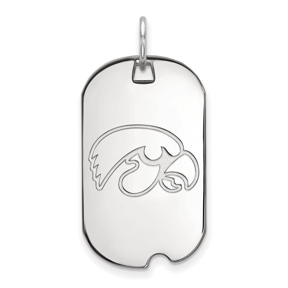 10k White Gold U. of Iowa Dog Tag Pendant, Item P19962 by The Black Bow Jewelry Co.