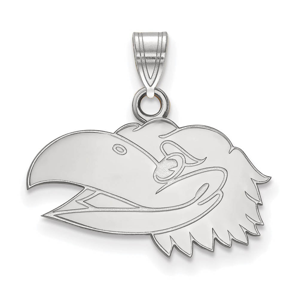 10k White Gold U. of Kansas Small Left Profile Mascot Pendant, Item P19981 by The Black Bow Jewelry Co.