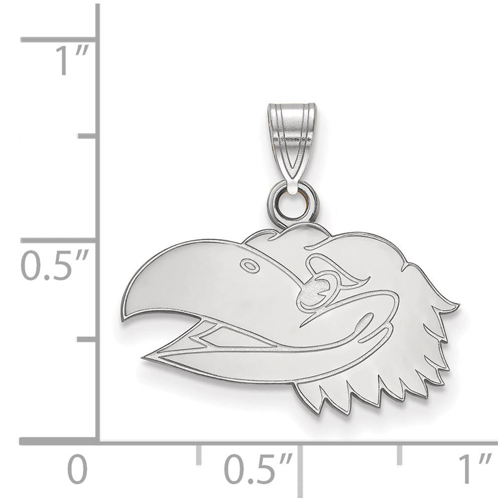 Alternate view of the 10k White Gold U. of Kansas Small Left Profile Mascot Pendant by The Black Bow Jewelry Co.