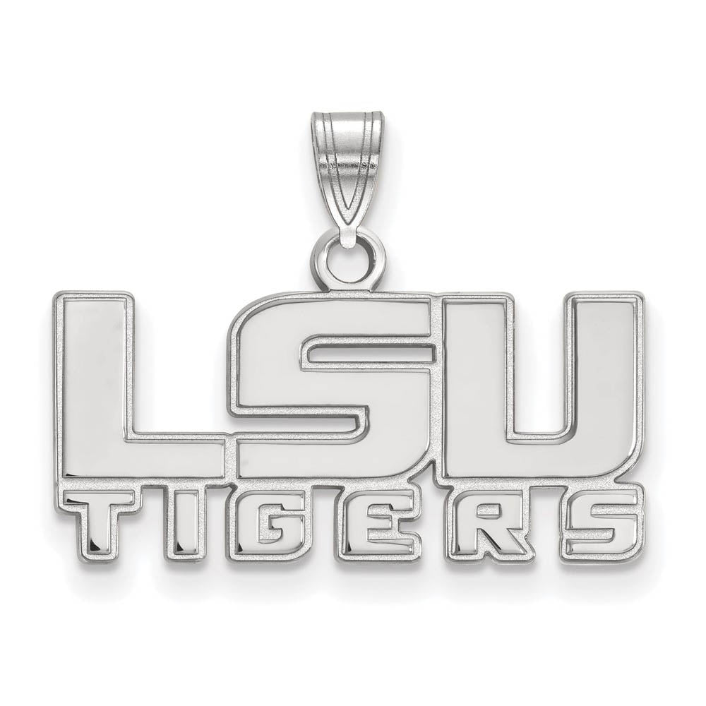 10k White Gold Louisiana State Small 'LSU TIGERS' Pendant, Item P19987 by The Black Bow Jewelry Co.