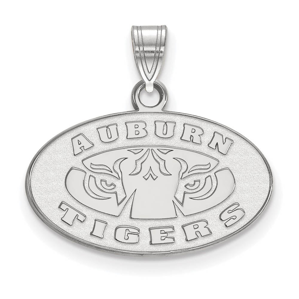 10k White Gold Auburn U Small Oval Logo Pendant, Item P19988 by The Black Bow Jewelry Co.