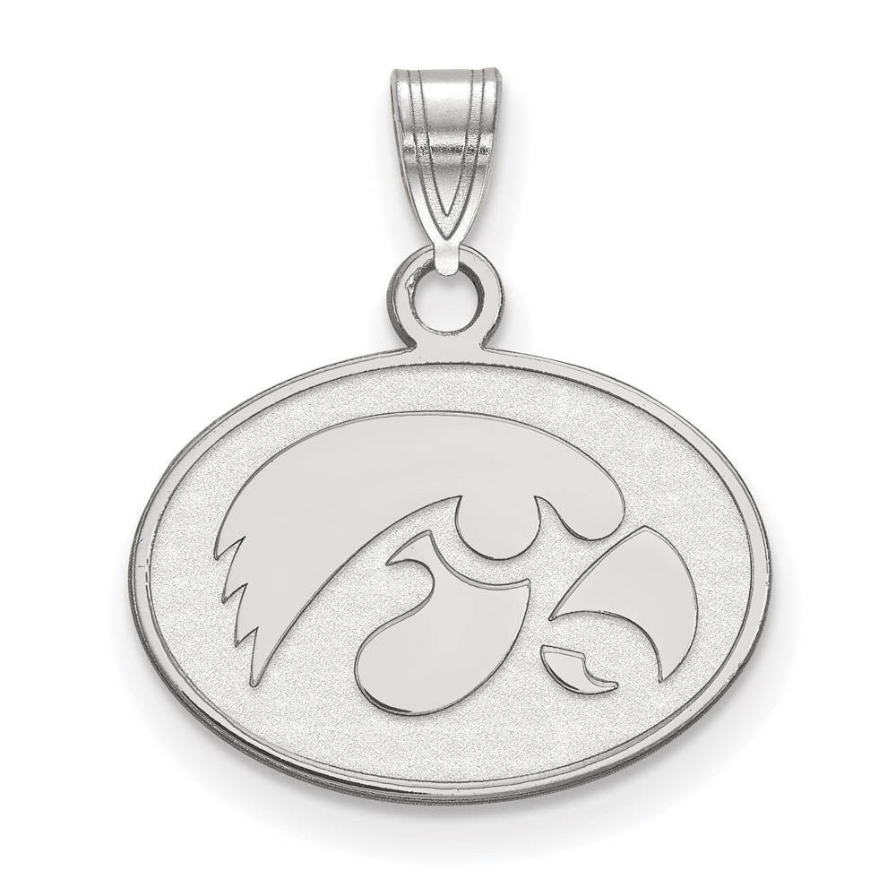 10k White Gold U. of Iowa Small Oval Mascot Pendant, Item P19995 by The Black Bow Jewelry Co.