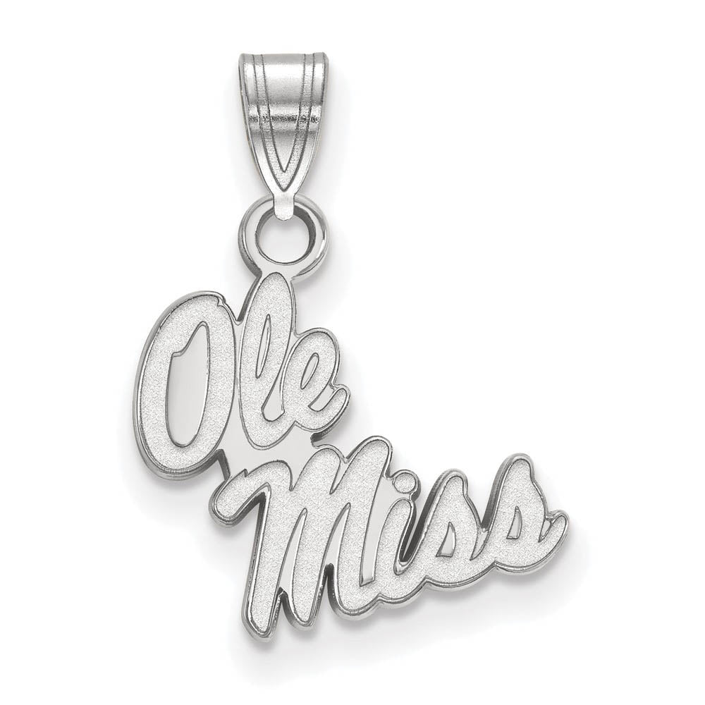 10k White Gold U. of Mississippi Small 'Ole Miss' Pendant, Item P19999 by The Black Bow Jewelry Co.
