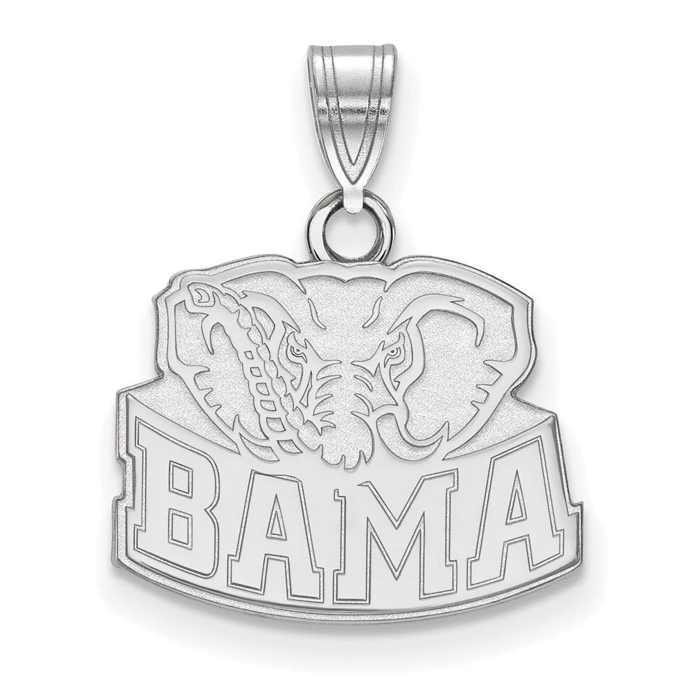 10k White Gold U. of Alabama Small 'BAMA' Logo Pendant, Item P20027 by The Black Bow Jewelry Co.