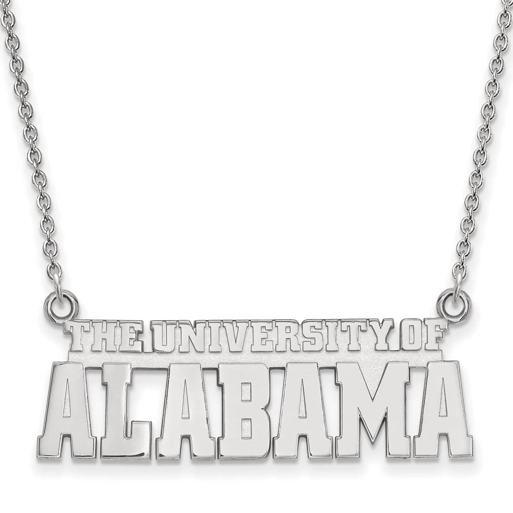 10k White Gold U. of Alabama Small Script Necklace, Item P20034 by The Black Bow Jewelry Co.