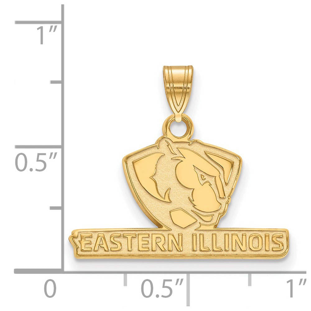 Alternate view of the 10k Yellow Gold Eastern Illinois U Small Pendant by The Black Bow Jewelry Co.