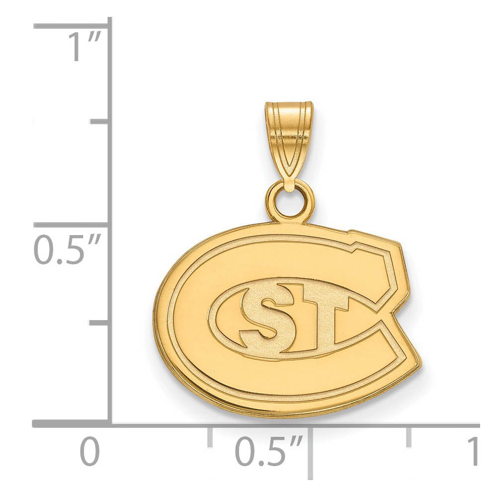 Alternate view of the 10k Yellow Gold St. Cloud State Small 'STC' Pendant by The Black Bow Jewelry Co.