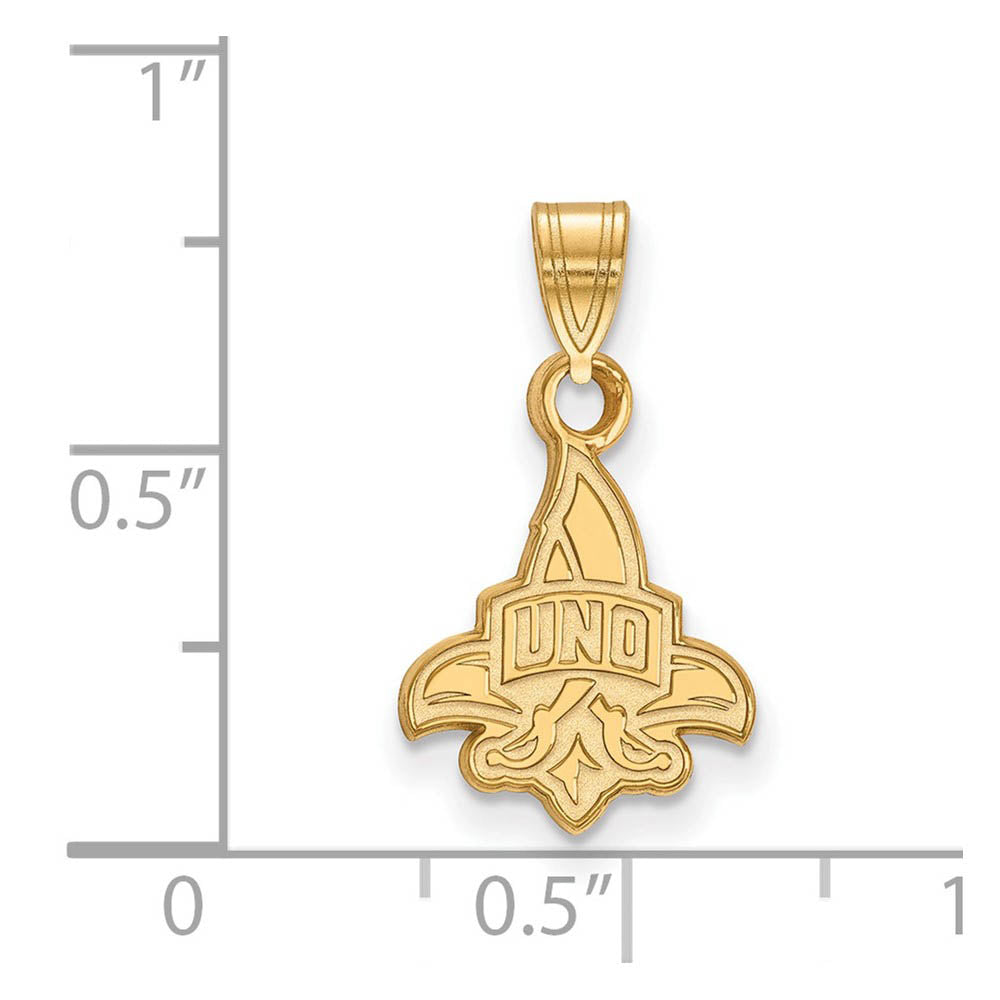Alternate view of the 10k Yellow Gold U. of New Orleans Small Pendant by The Black Bow Jewelry Co.