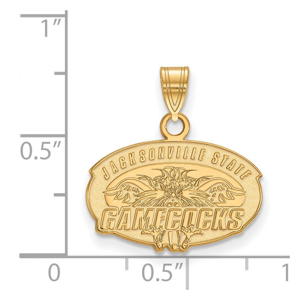 Alternate view of the 10k Yellow Gold Jacksonville State Small Pendant by The Black Bow Jewelry Co.