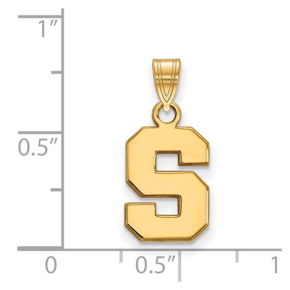 Alternate view of the 10k Yellow Gold Michigan State Small Initial S Pendant by The Black Bow Jewelry Co.