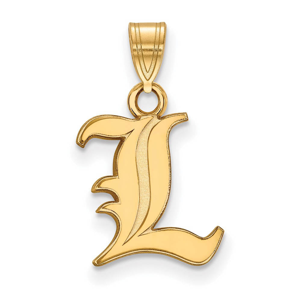 10k Yellow Gold U. of Louisville Small 'L' Pendant, Item P20110 by The Black Bow Jewelry Co.