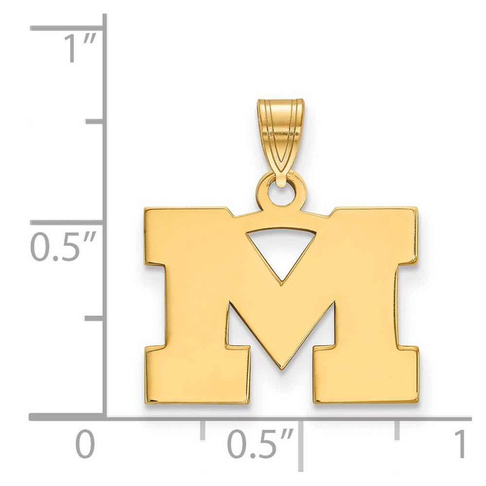 Alternate view of the 10k Yellow Gold U. of Michigan Small Initial M Pendant by The Black Bow Jewelry Co.