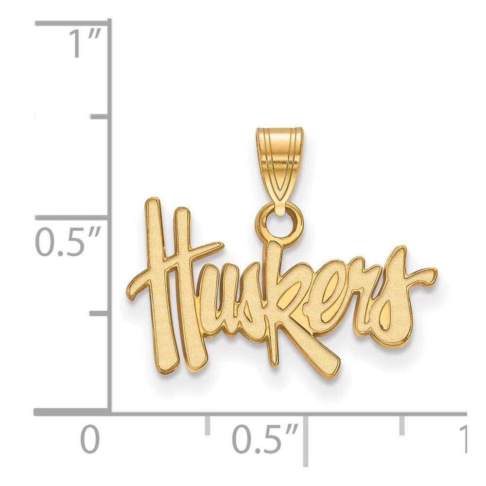 Alternate view of the 10k Yellow Gold U. of Nebraska Small 'Huskers' Pendant by The Black Bow Jewelry Co.