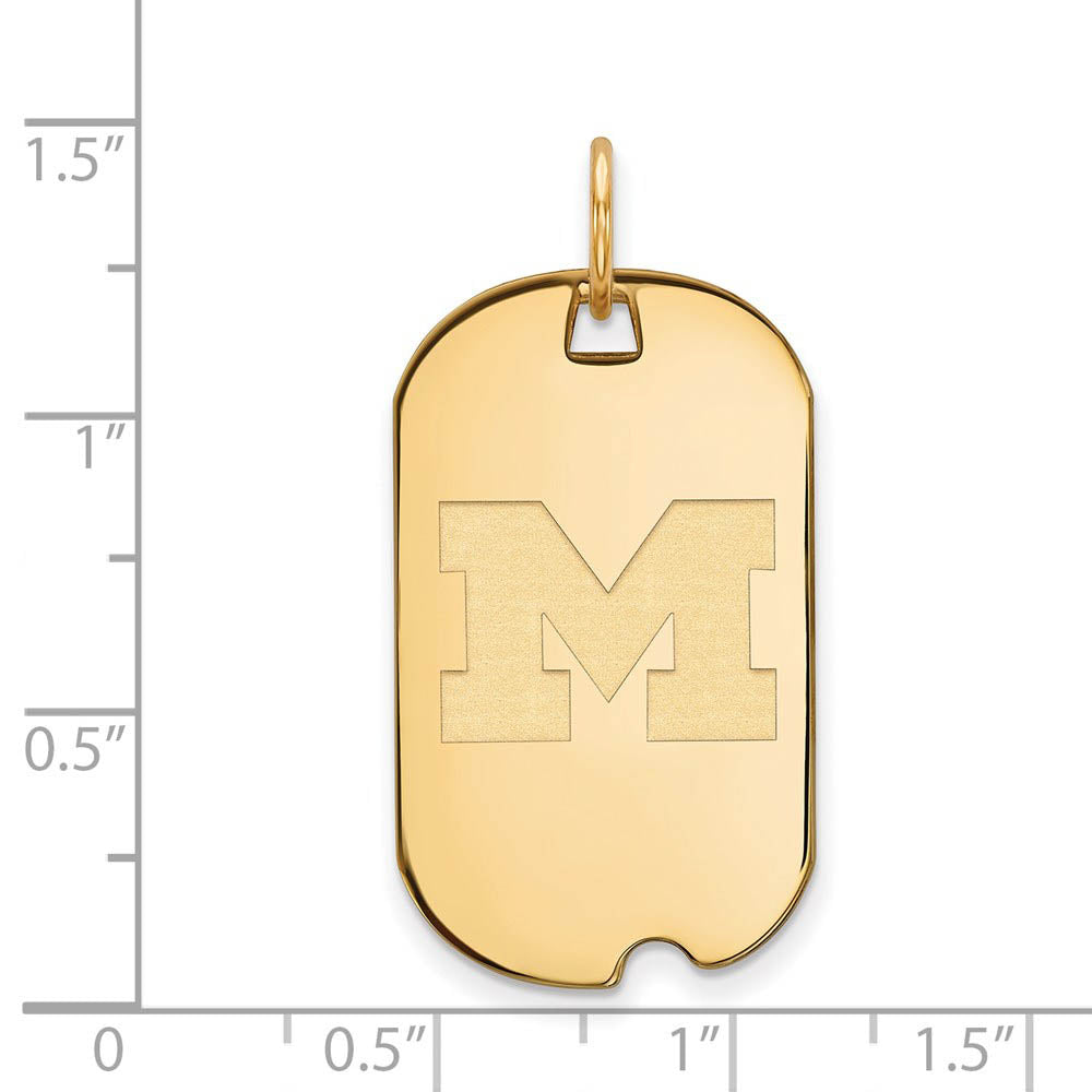 Alternate view of the 10k Yellow Gold U. of Michigan Initial M Dog Tag Pendant by The Black Bow Jewelry Co.