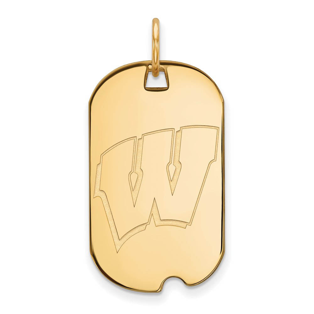 10k Yellow Gold U. of Wisconsin Initial W Dog Tag Pendant, Item P20208 by The Black Bow Jewelry Co.