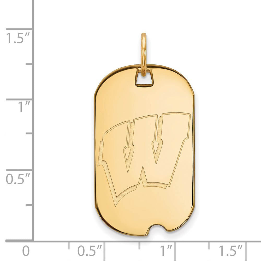 Alternate view of the 10k Yellow Gold U. of Wisconsin Initial W Dog Tag Pendant by The Black Bow Jewelry Co.