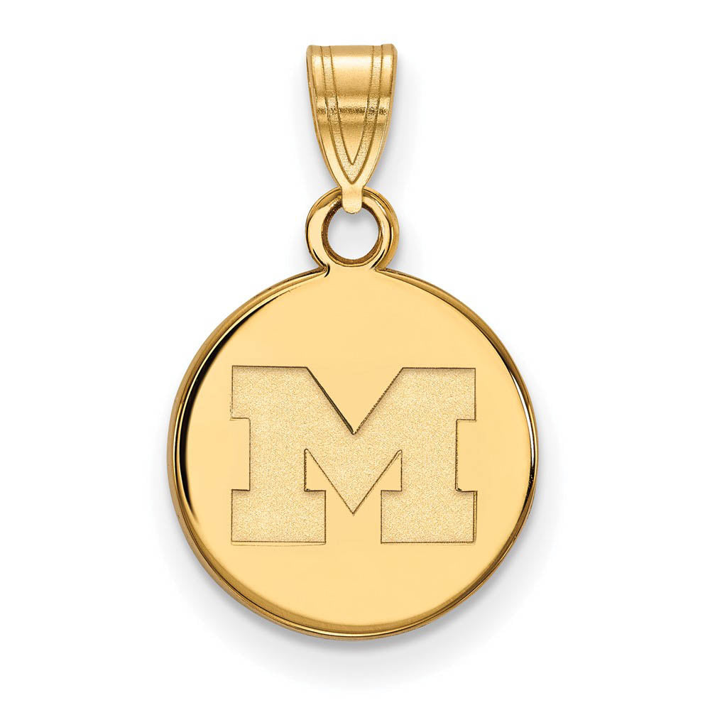 10k Yellow Gold U. of Michigan Small Initial M Disc Pendant, Item P20215 by The Black Bow Jewelry Co.