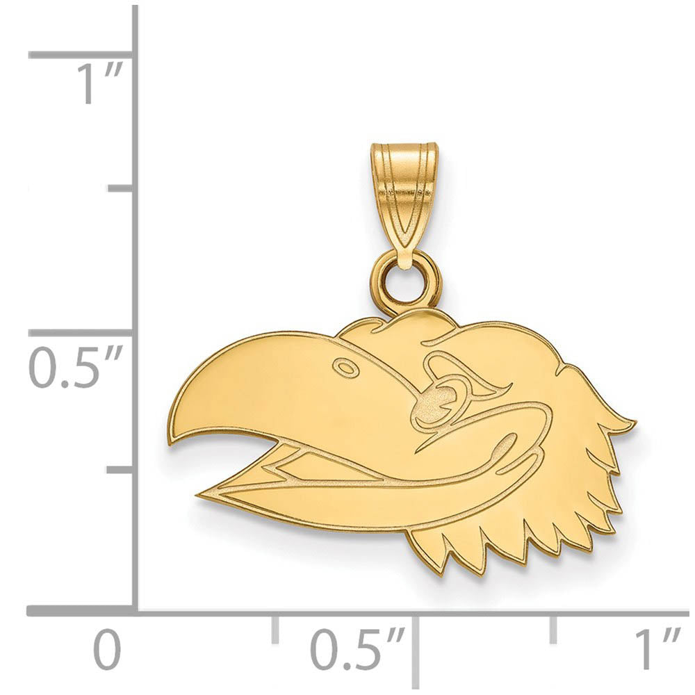 Alternate view of the 10k Yellow Gold U. of Kansas Small Left Profile Mascot Pendant by The Black Bow Jewelry Co.