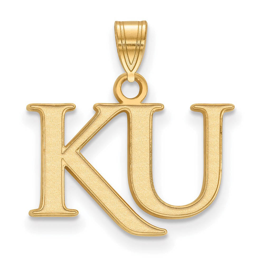 10k Yellow Gold U. of Kansas Small 'KU' Pendant, Item P20246 by The Black Bow Jewelry Co.