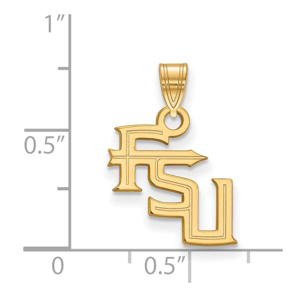 Alternate view of the 10k Yellow Gold Florida State Small 'FSU' Pendant by The Black Bow Jewelry Co.