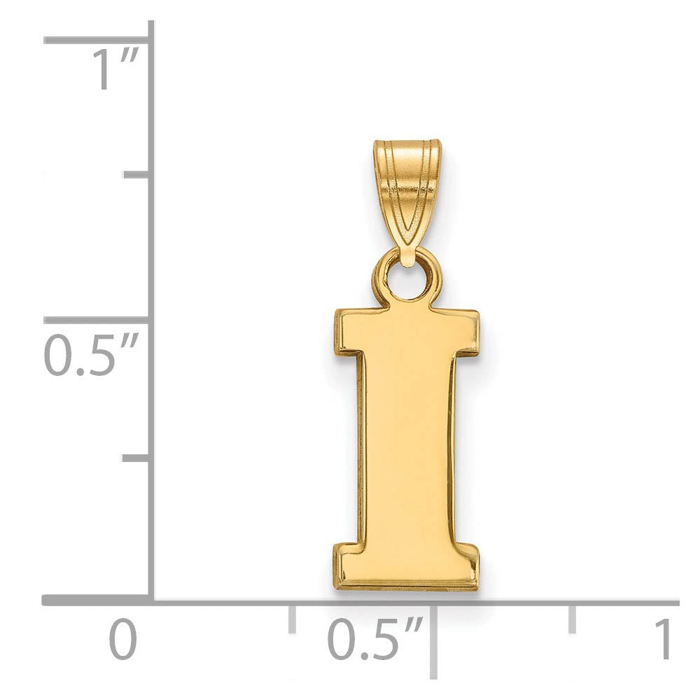 Alternate view of the 10k Yellow Gold U. of Iowa Small Initial I Pendant by The Black Bow Jewelry Co.