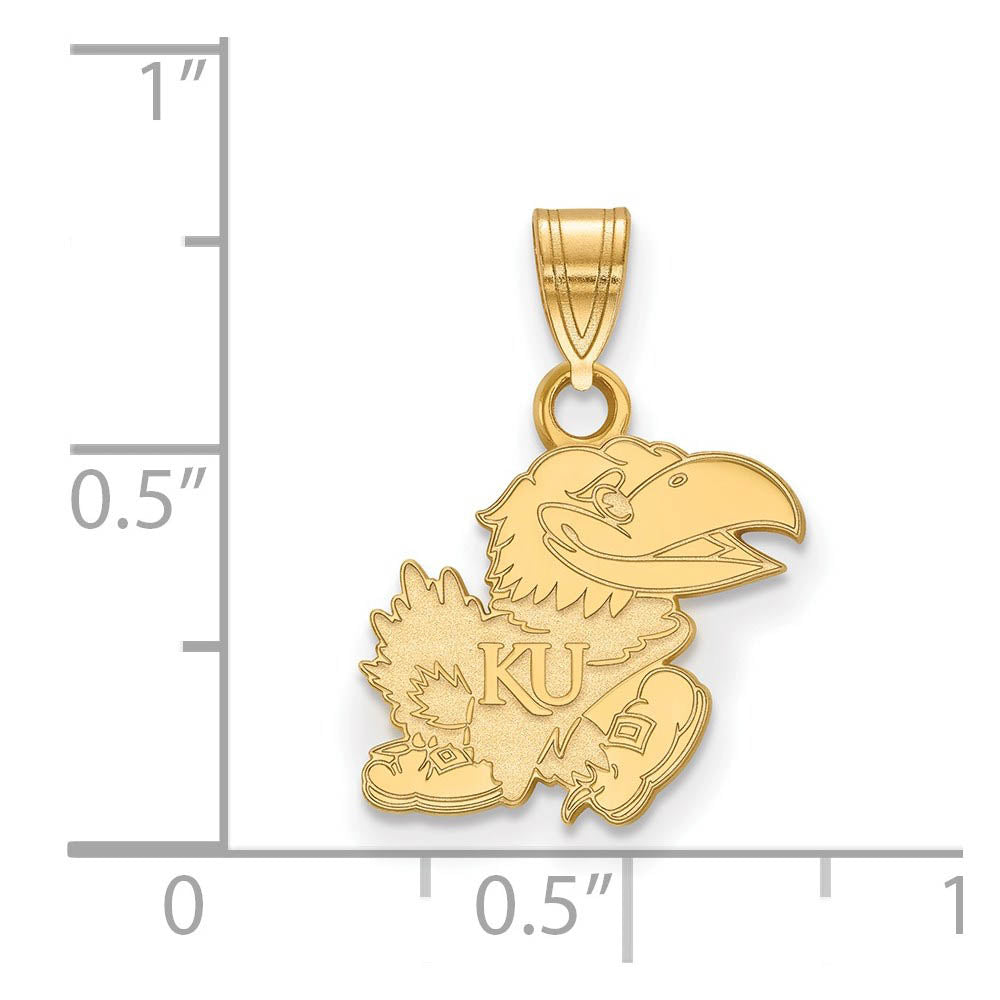 Alternate view of the 10k Yellow Gold U. of Kansas Small Pendant by The Black Bow Jewelry Co.