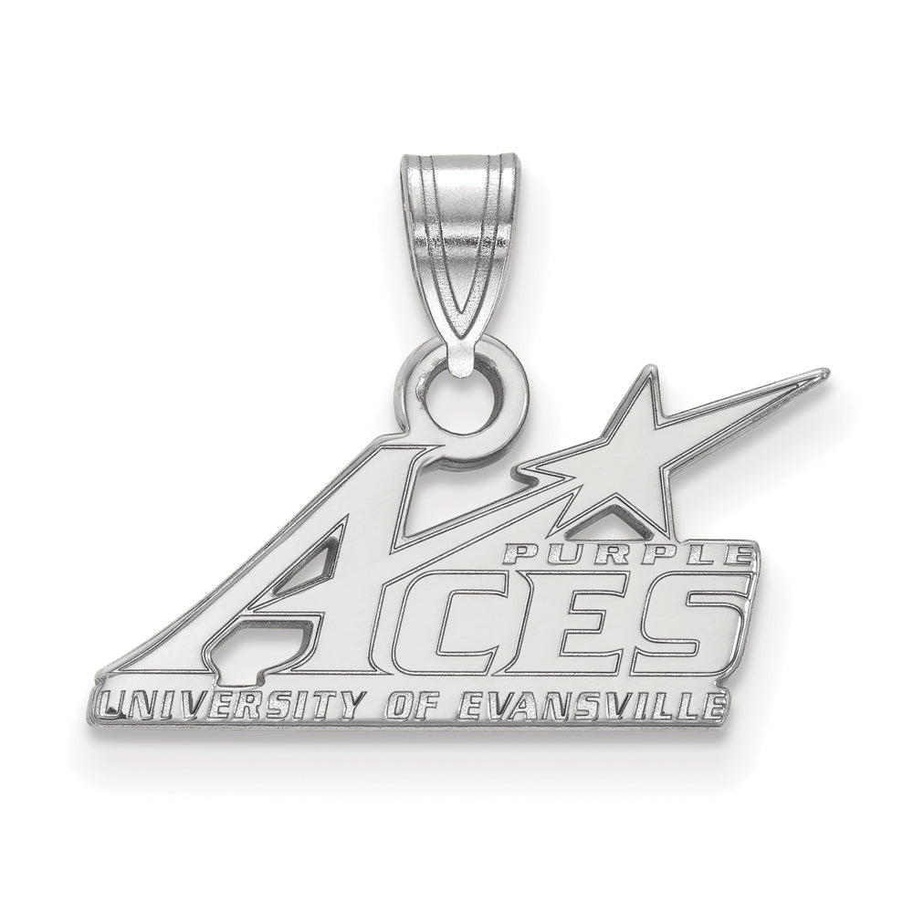 14k White Gold U of Evansville Small Pendant, Item P20309 by The Black Bow Jewelry Co.