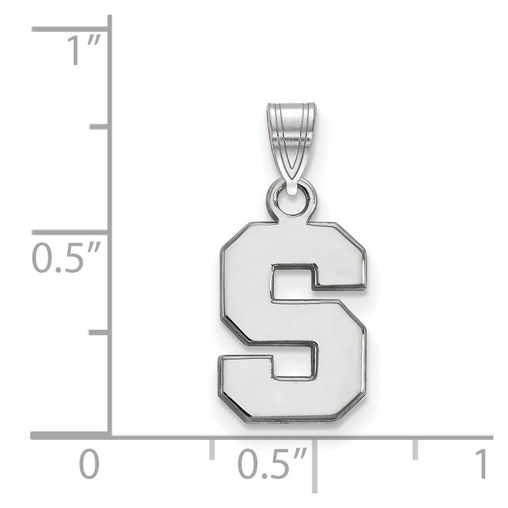 Alternate view of the 14k White Gold Michigan State Small Initial S Pendant by The Black Bow Jewelry Co.