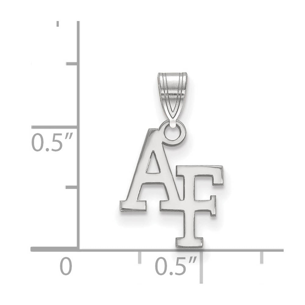 Alternate view of the 14k White Gold Air force Academy Small 'AF' Pendant by The Black Bow Jewelry Co.