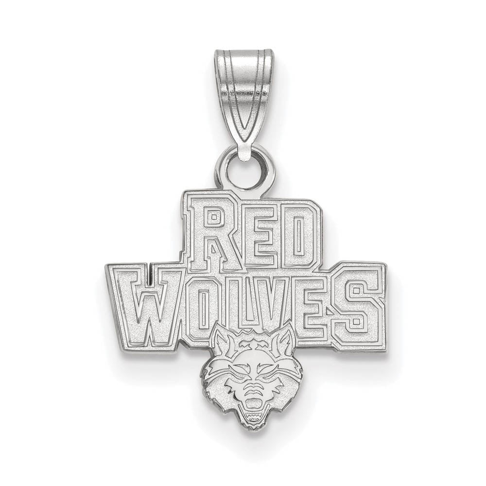 14k White Gold Arkansas State Small 'Red Wolves' Pendant, Item P20369 by The Black Bow Jewelry Co.
