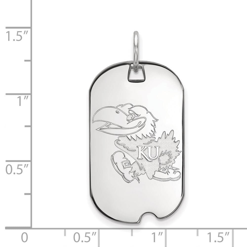 Alternate view of the 14k White Gold U. of Kansas Dog Tag Pendant by The Black Bow Jewelry Co.