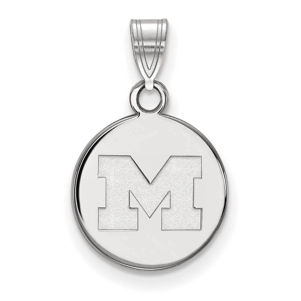 14k White Gold U. of Michigan Small Initial M Disc Pendant, Item P20448 by The Black Bow Jewelry Co.