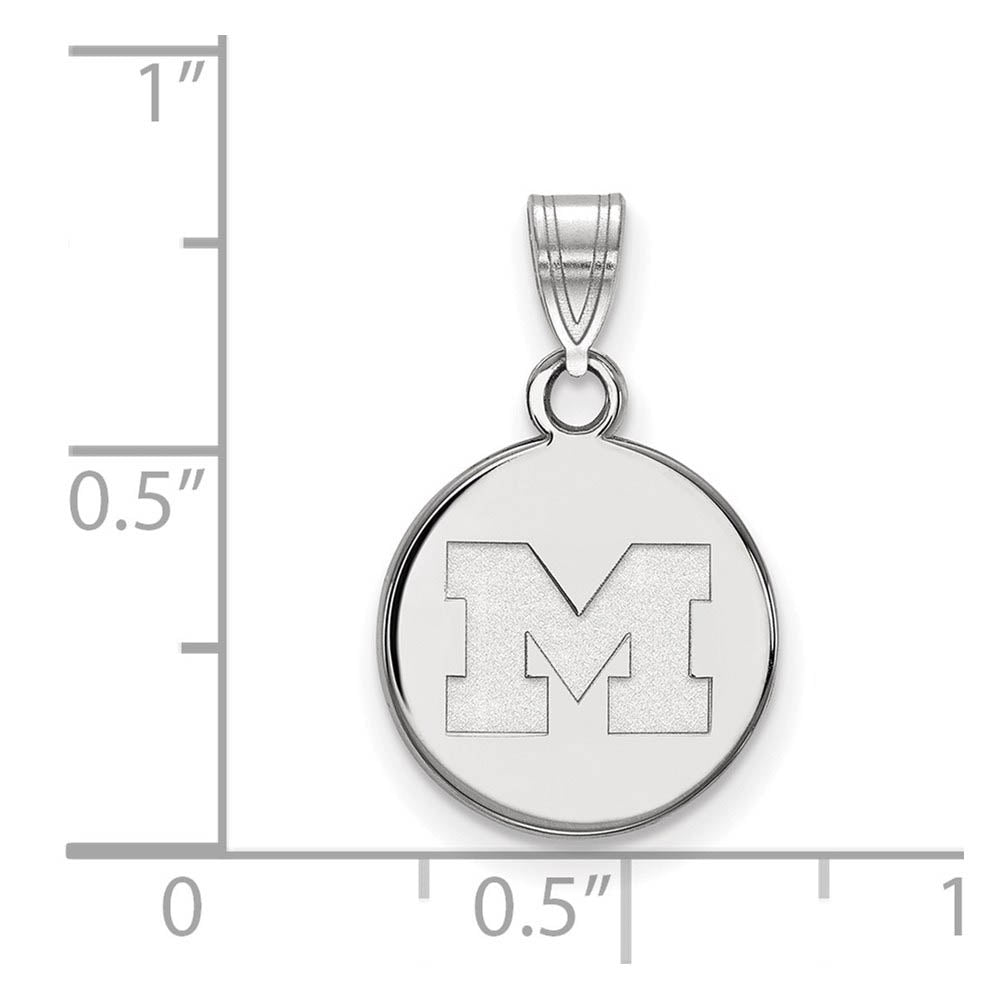 Alternate view of the 14k White Gold U. of Michigan Small Initial M Disc Pendant by The Black Bow Jewelry Co.