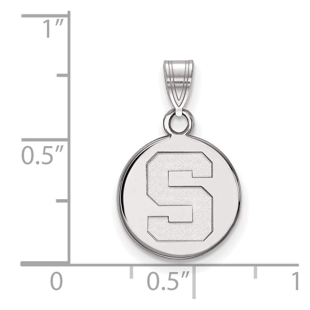 Alternate view of the 14k White Gold Michigan State Small Initial S Disc Pendant by The Black Bow Jewelry Co.