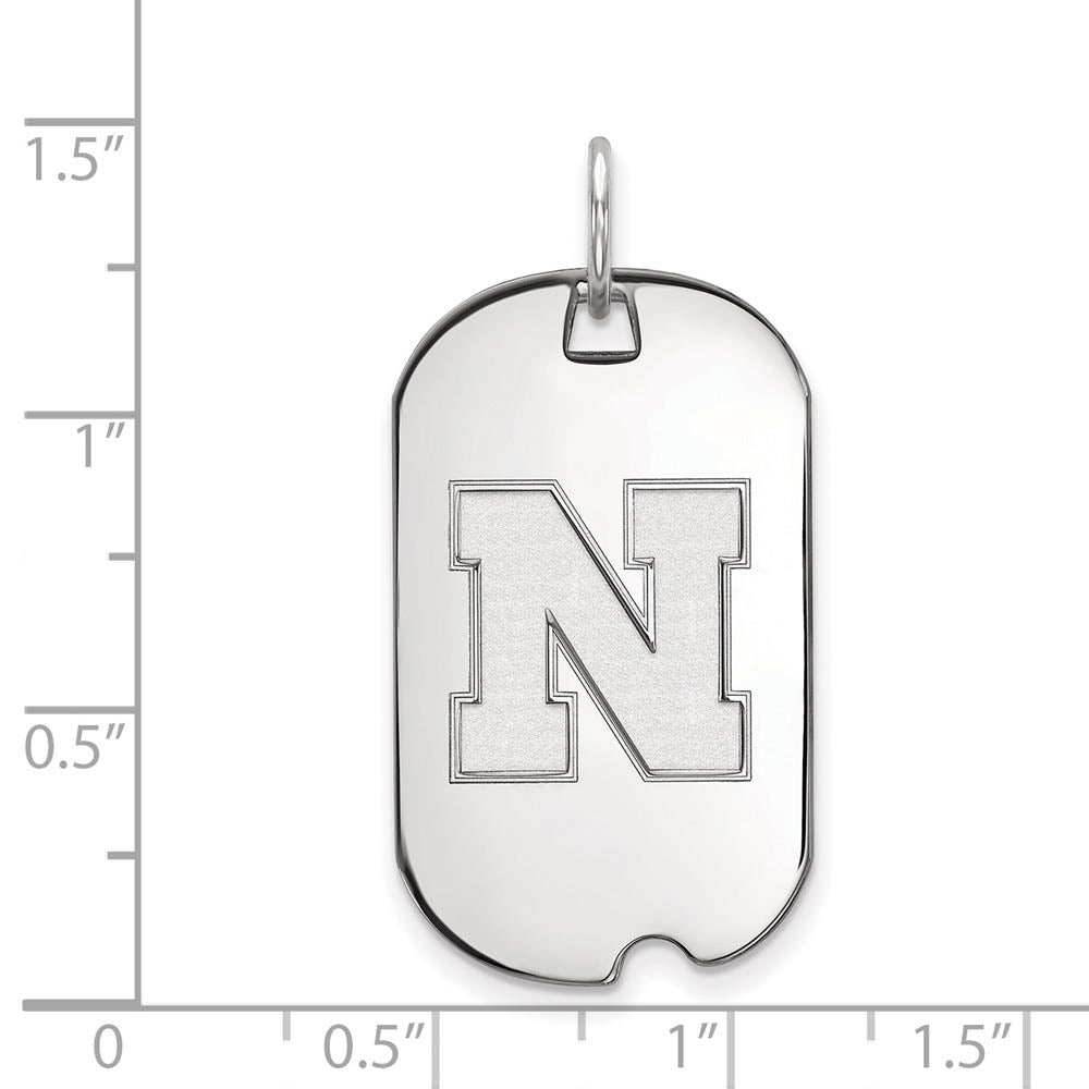 Alternate view of the 14k White Gold U. of Nebraska Initial N Dog Tag Pendant by The Black Bow Jewelry Co.