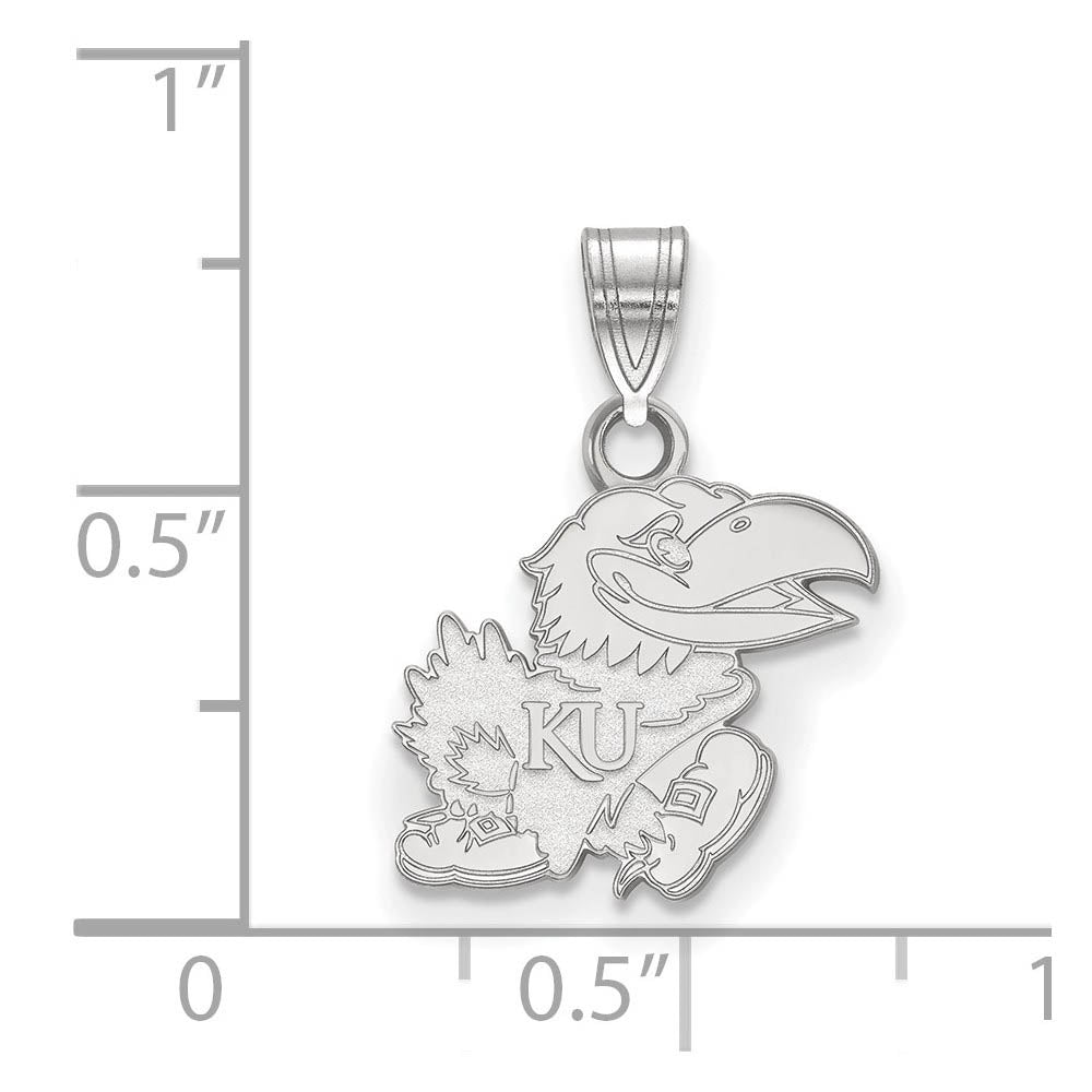 Alternate view of the 14k White Gold U. of Kansas Small Pendant by The Black Bow Jewelry Co.