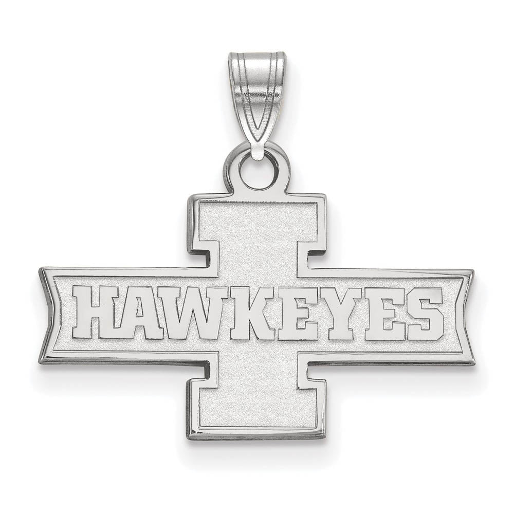 14k White Gold U. of Iowa Small 'Hawkeyes' Logo Pendant, Item P20500 by The Black Bow Jewelry Co.