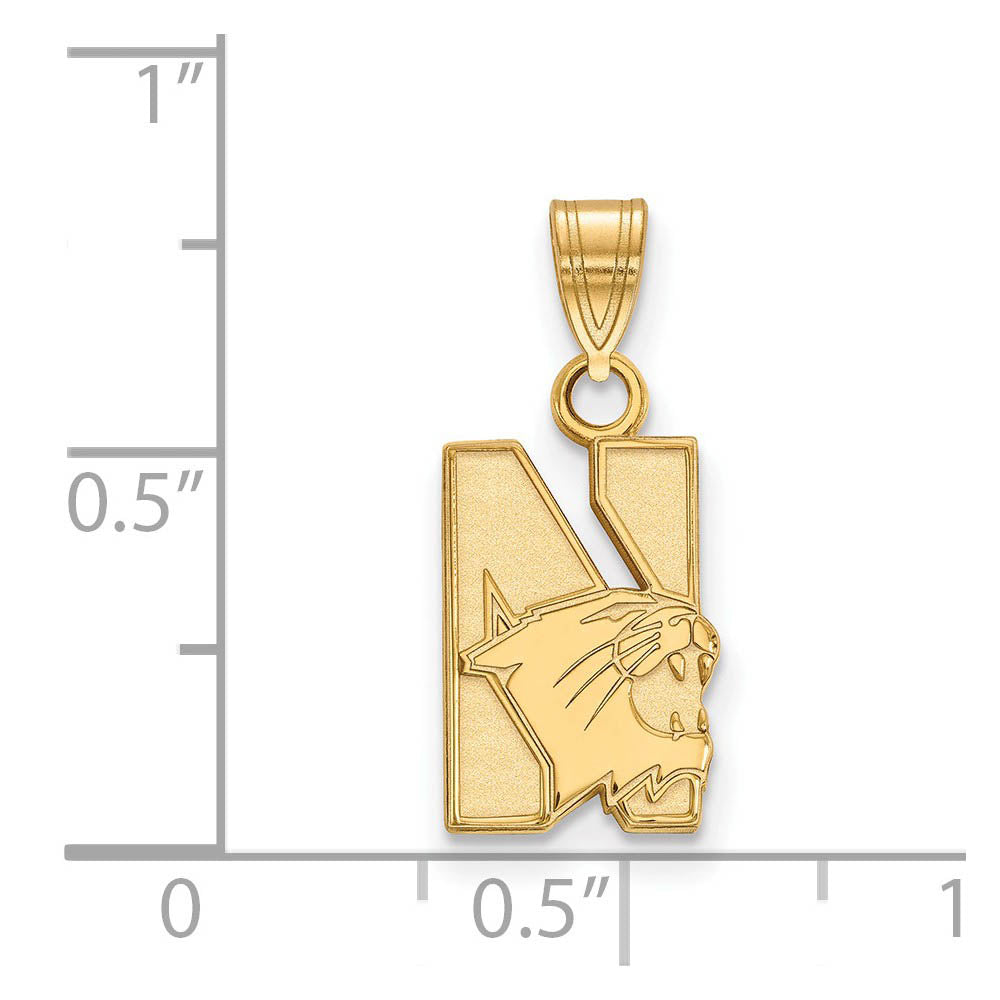 Alternate view of the 14k Yellow Gold Northwestern U. Small Logo Pendant by The Black Bow Jewelry Co.