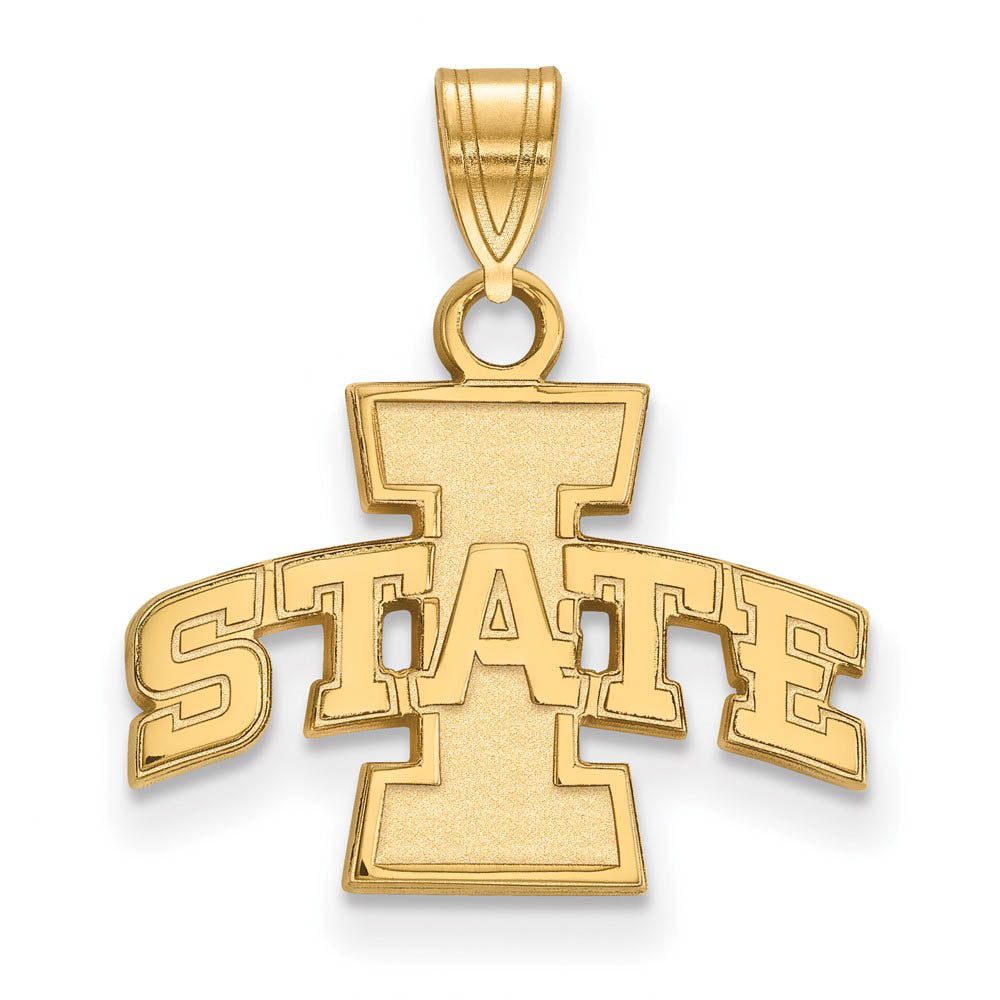 14k Yellow Gold Iowa State Small 'I STATE' Pendant, Item P20560 by The Black Bow Jewelry Co.