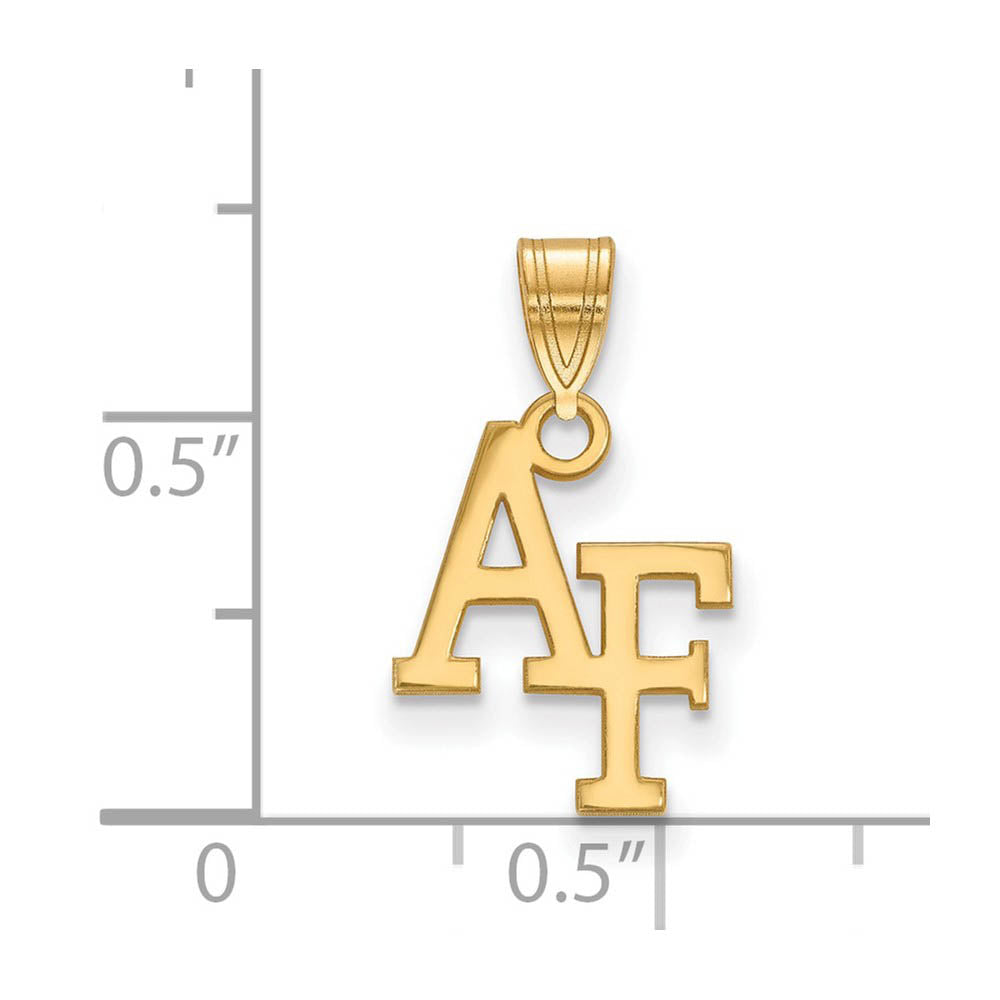 Alternate view of the 14k Yellow Gold Air force Academy Small 'AF' Pendant by The Black Bow Jewelry Co.