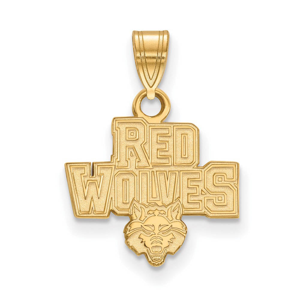 14k Yellow Gold Arkansas State Small 'Red Wolves' Pendant, Item P20600 by The Black Bow Jewelry Co.