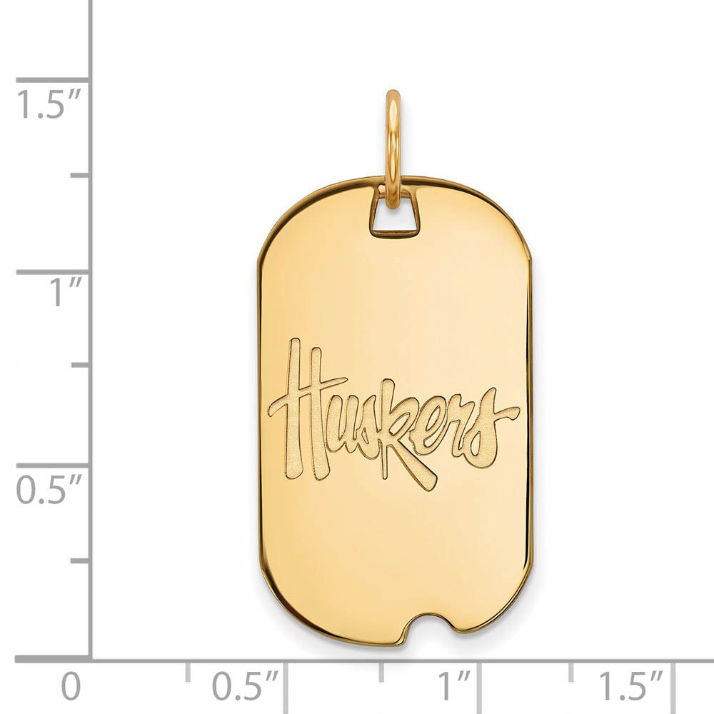 Alternate view of the 14k Yellow Gold U. of Nebraska 'Huskers' Dog Tag Pendant by The Black Bow Jewelry Co.