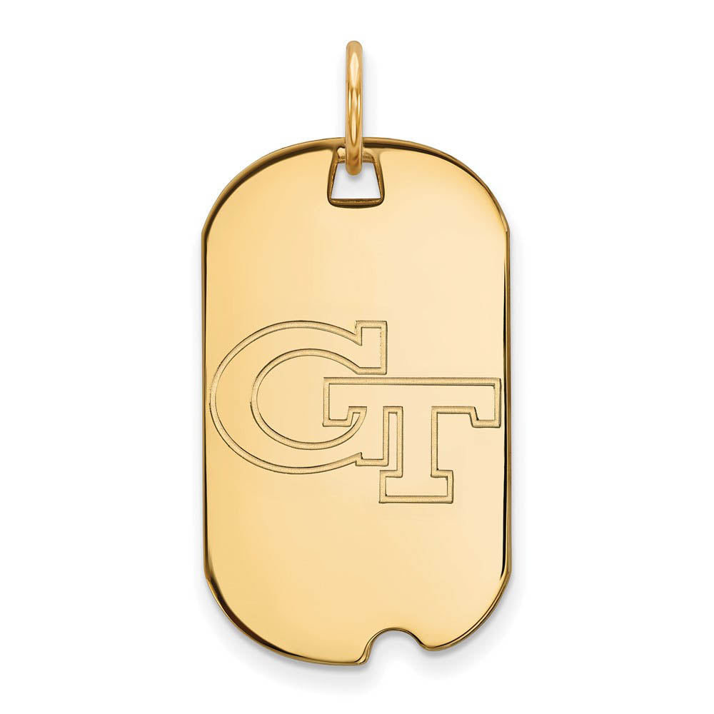14k Yellow Gold Georgia Technology Dog Tag Pendant, Item P20643 by The Black Bow Jewelry Co.
