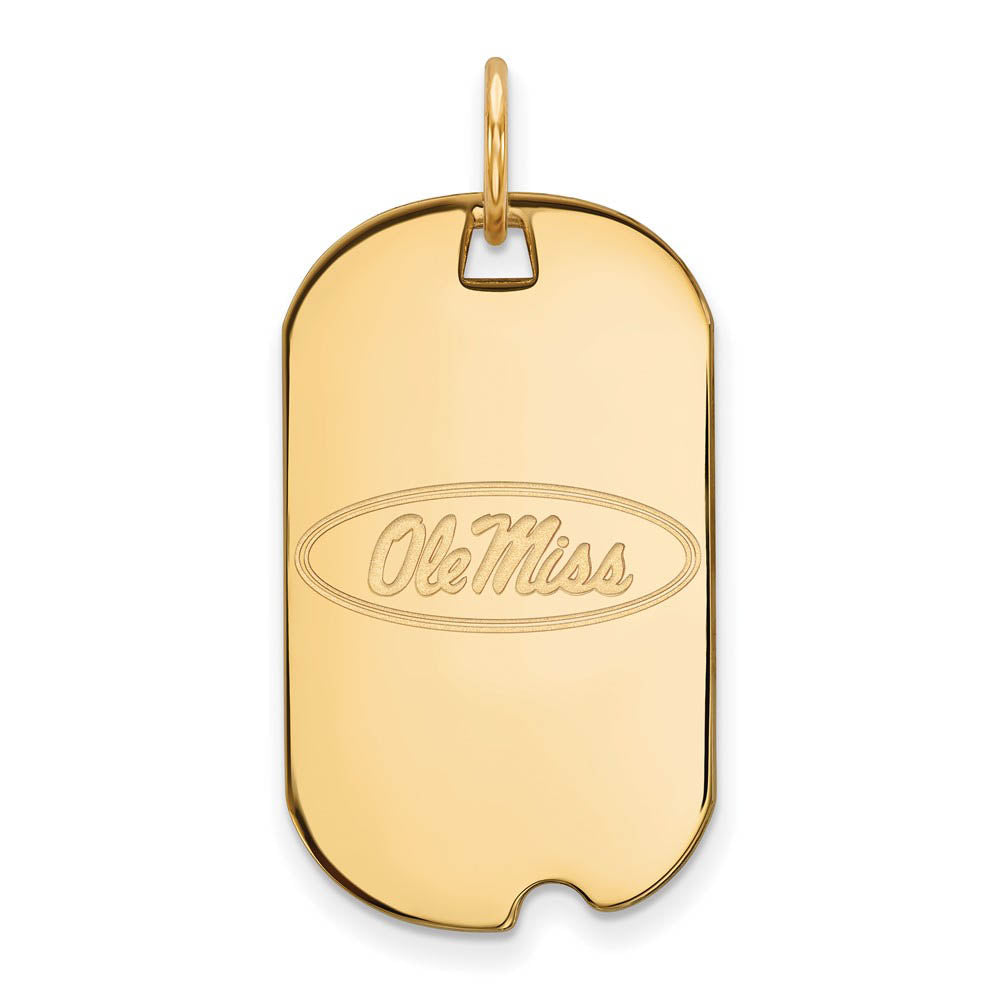 14k Yellow Gold U. of Mississippi Dog Tag Pendant, Item P20669 by The Black Bow Jewelry Co.