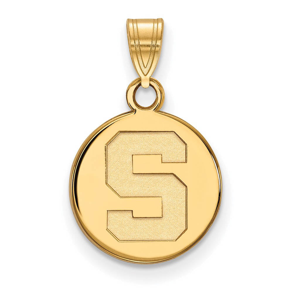 14k Yellow Gold Michigan State Small Initial S Disc Pendant, Item P20678 by The Black Bow Jewelry Co.